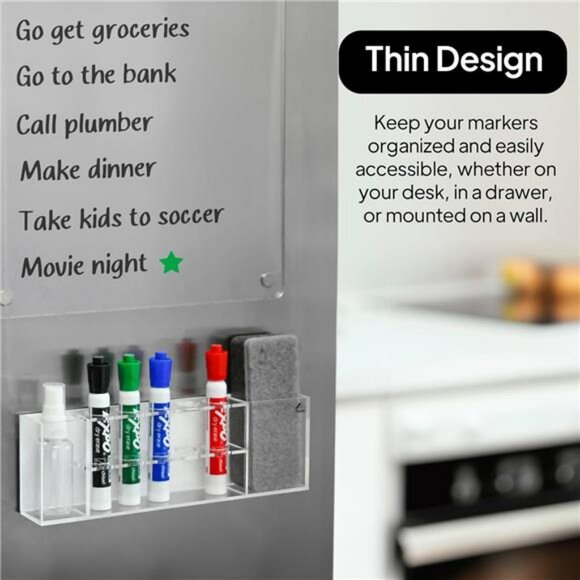 Magnetic Dry Erase Marker Holder Acrylic Whiteboard Pen Organizer for Office Sch - Picture 5 of 8